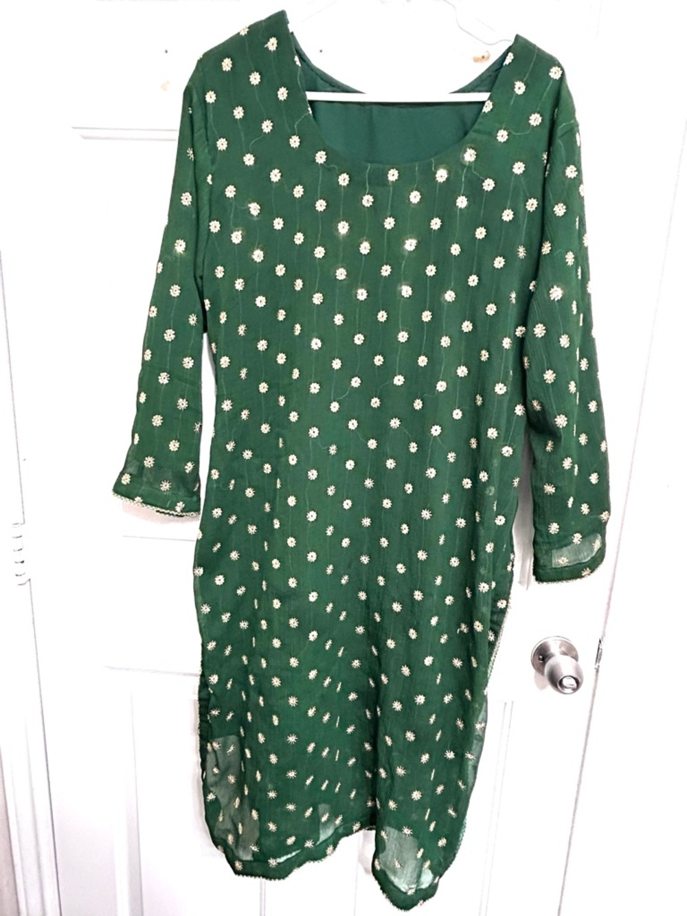 Green Floral Embroidered Women's Dress